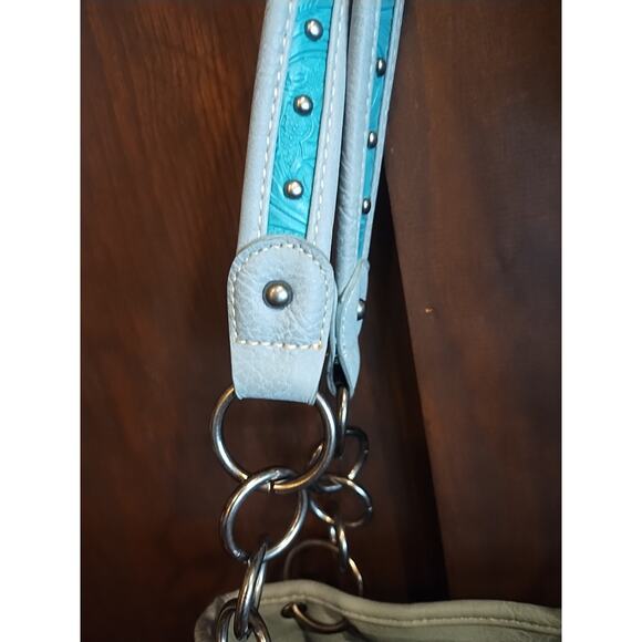 Montana West Studded Conceal Faux Leather Satchel Shoulder Handbag Turquoise Bag - Picture 6 of 11